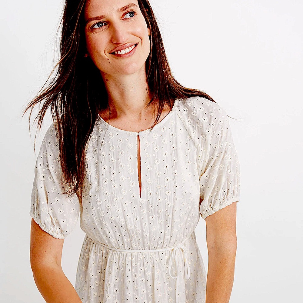 Madewell ivory Eyelet Tassel-Tie Mini Dress sz 10 cream dress - Picture 4 of 11